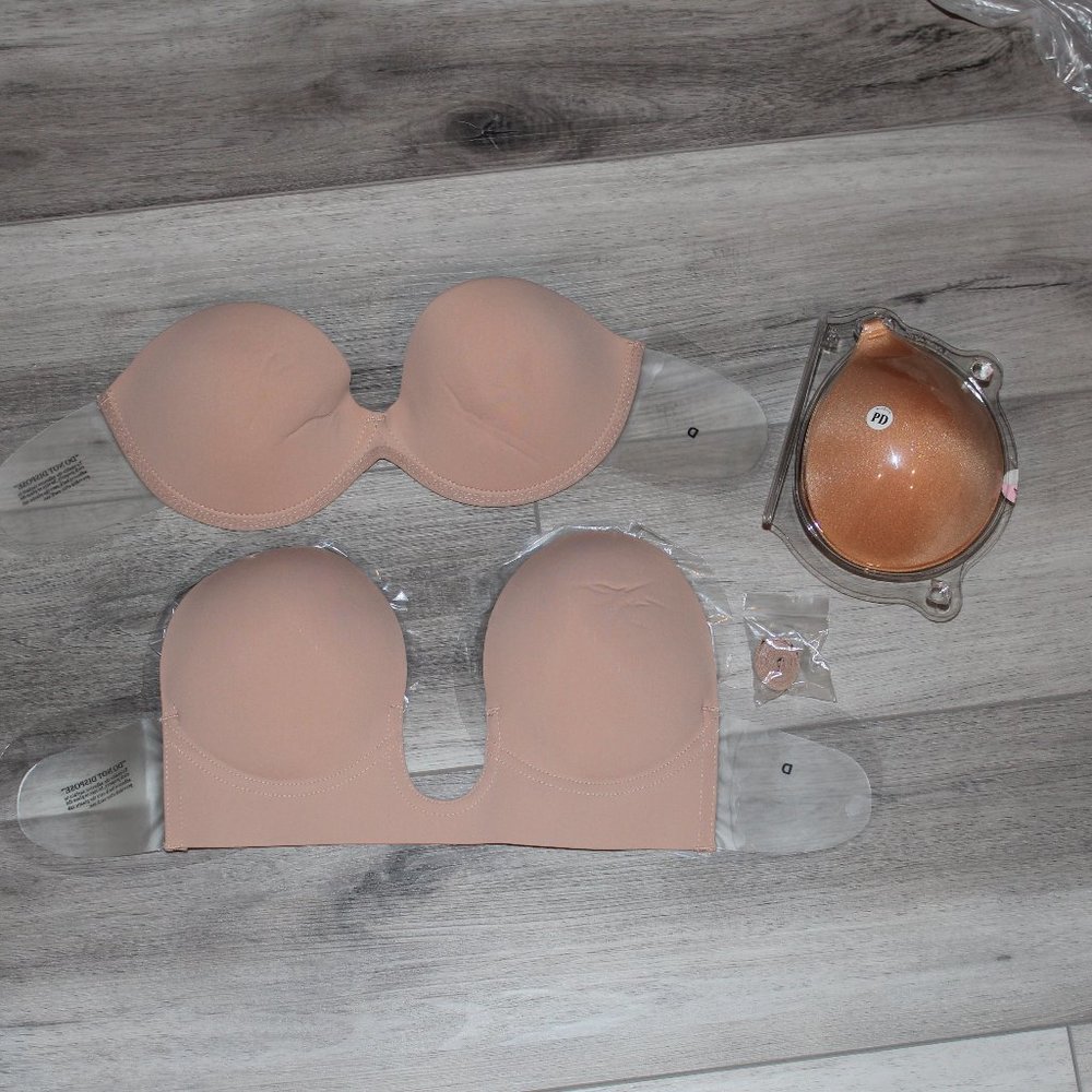 D1 NuBra Adhesive Backless U Plunge Push Up 3 Bras Seamless - D Cup